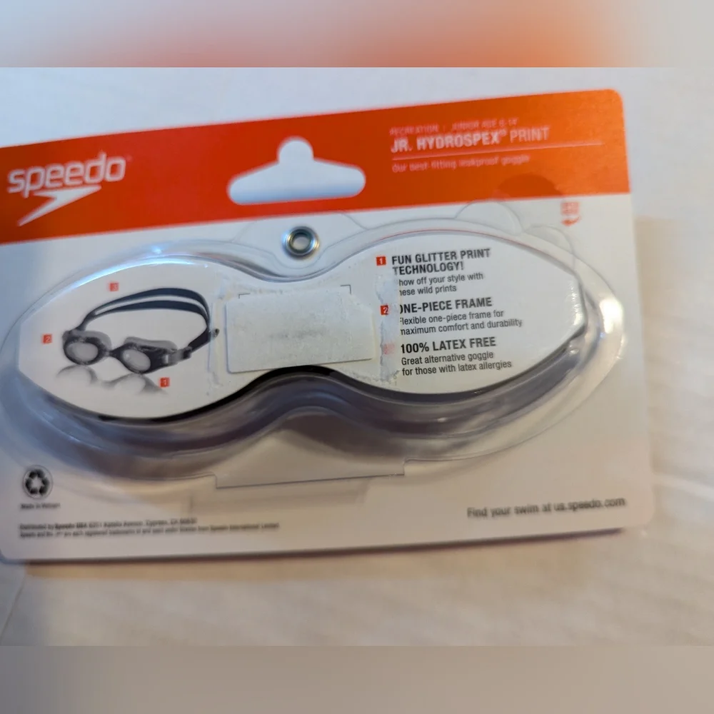 Speedo Jr Hydrospex Print Swim Goggles W/ Antifog Lenses UV Protection B…